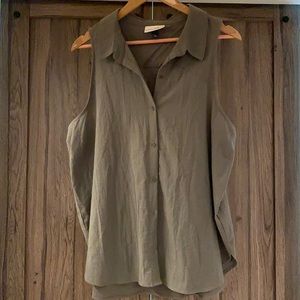 Sleeveless Olive Green Button Up Top